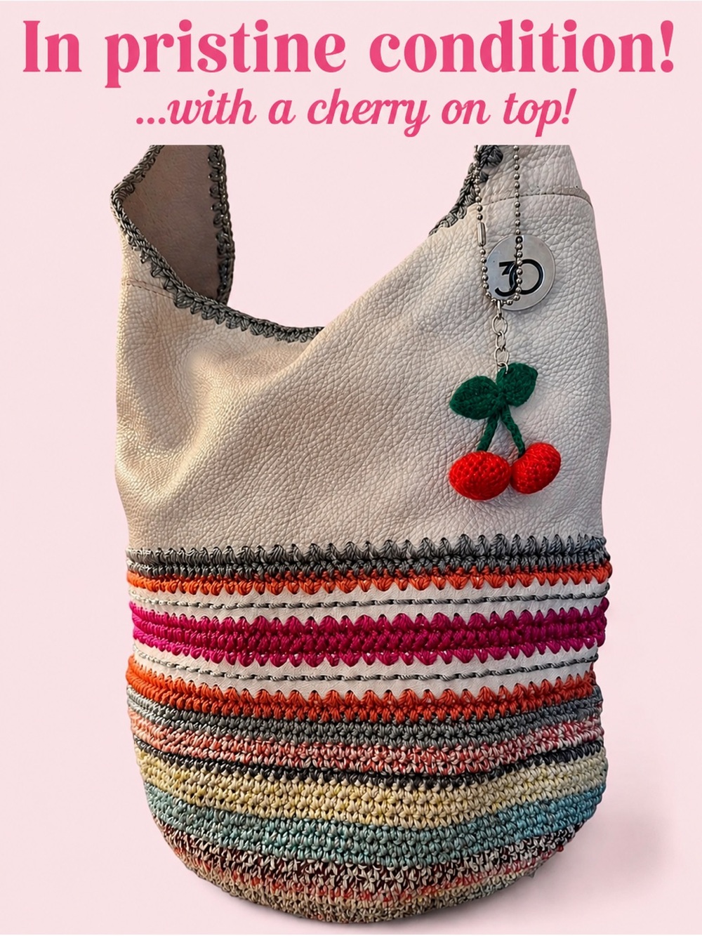 The Sak 120 Hobo Seminyak in Pebbled Ivory w/BONUS Cherry Bag Charm/Key Ring